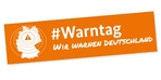 oranges Logo mit weißer Schrift Warntag und weißer Deutschlandkarte