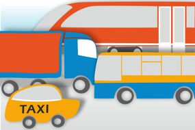 Grafik mit Bahn, LKW, Bus und Taxi